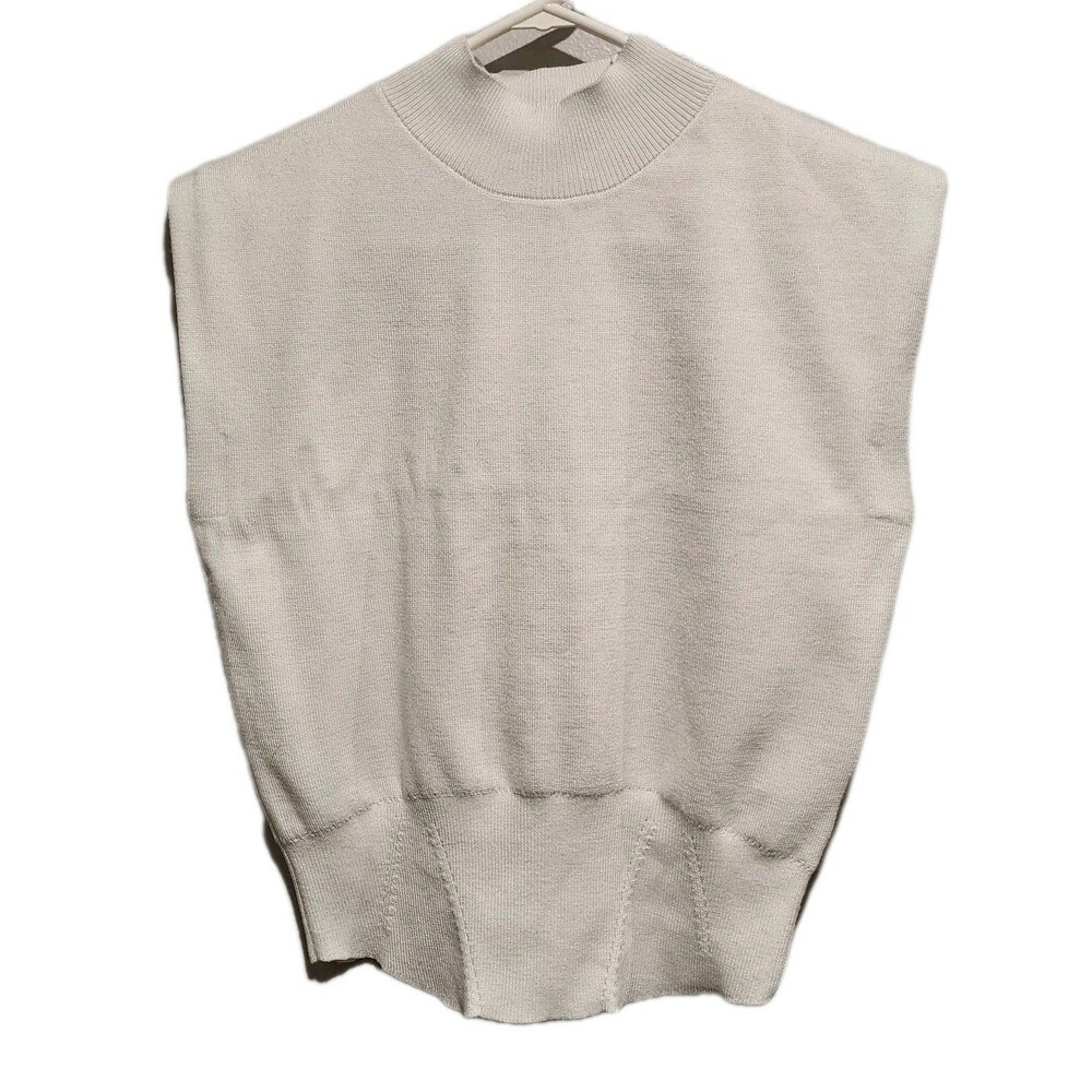 Jason Wu Women's White Mock Neck Sleeveless Ribbed Knit Shell Top Size S